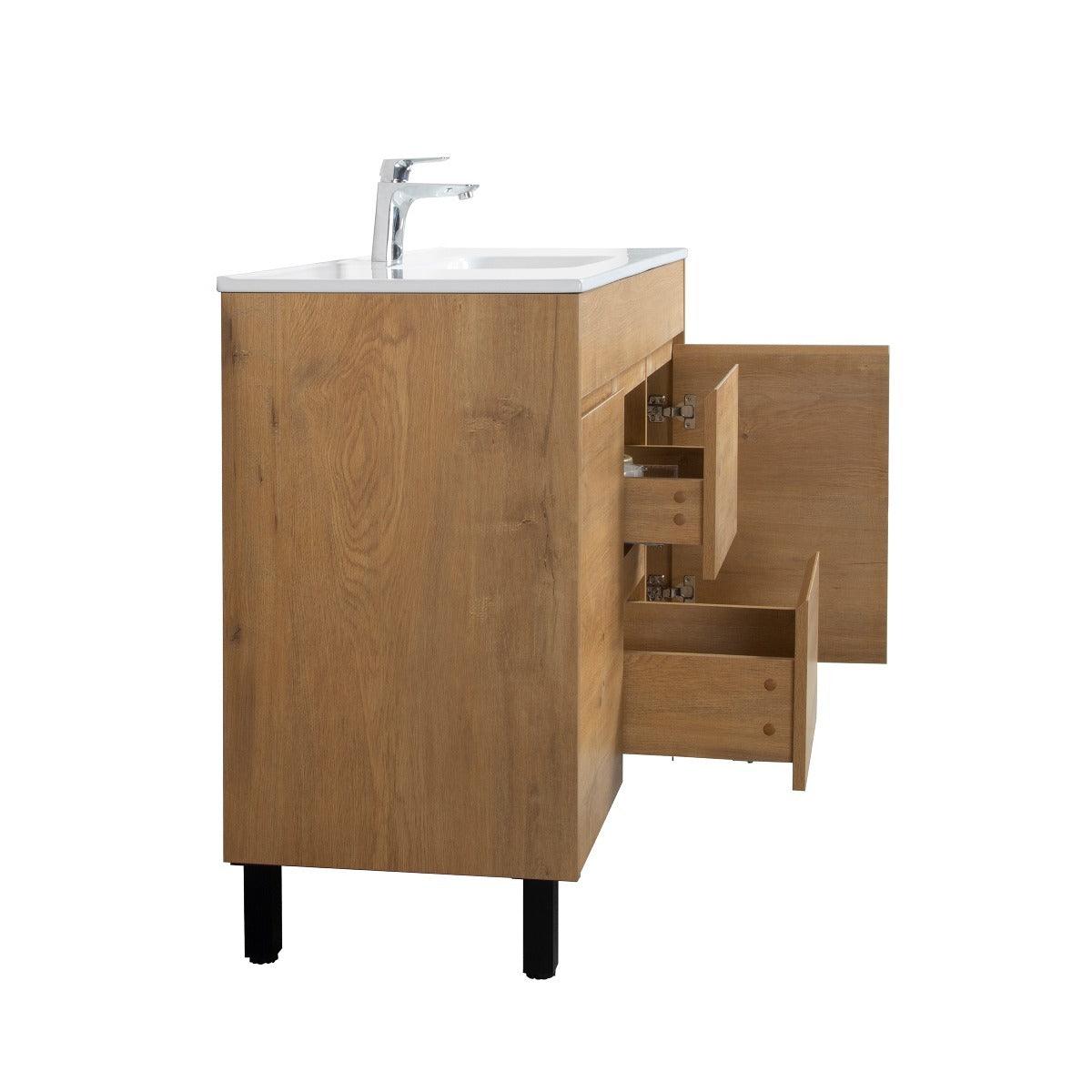 48" Soft Oak Freestanding Single Sink Bathroom Vanity with White Ceramic Countertop *FREE FAUCET!* – Image 4