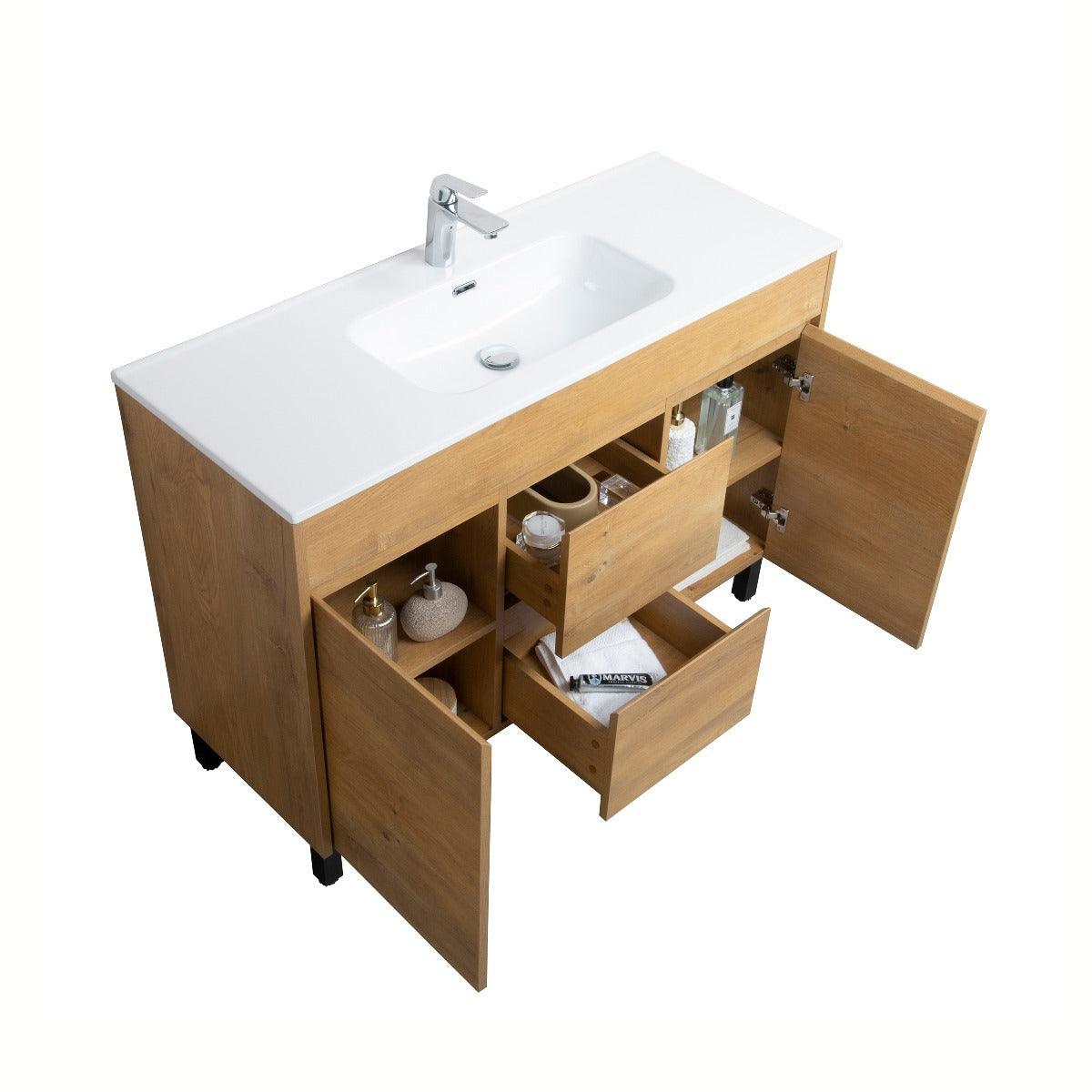 48" Soft Oak Freestanding Single Sink Bathroom Vanity with White Ceramic Countertop *FREE FAUCET!* – Image 5