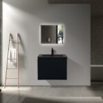 24" Black Wall Mount Bathroom Vanity with Black Engineered Quartz Countertop Roxboro