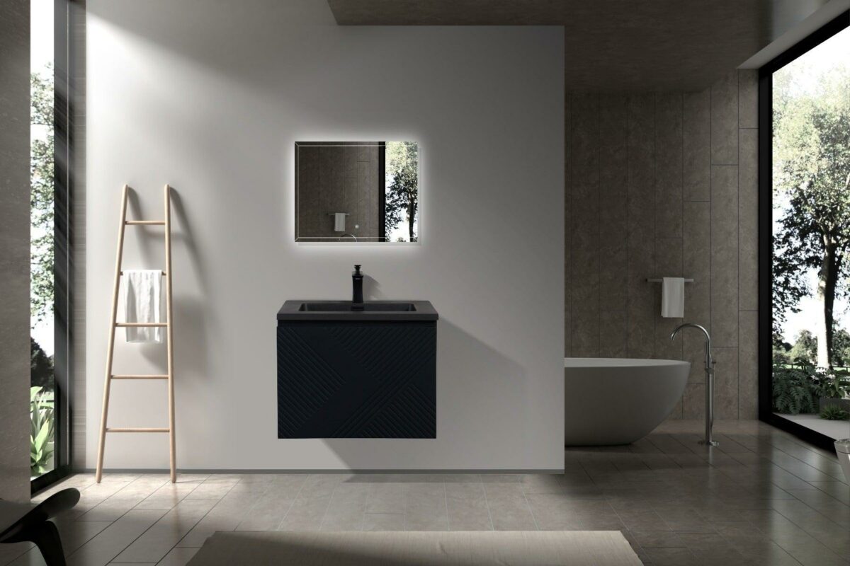 24" Black Wall Mount Bathroom Vanity with Black Engineered Quartz Countertop Roxboro – Image 7