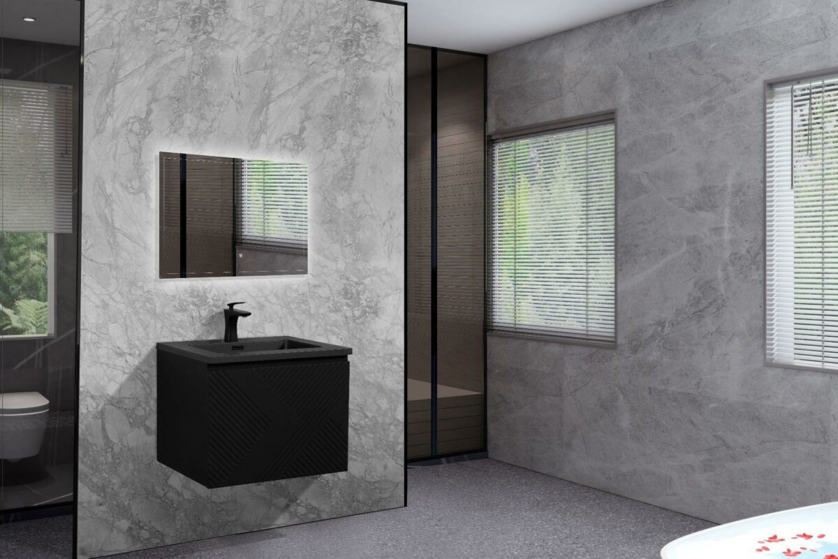 24" Black Wall Mount Bathroom Vanity with Black Engineered Quartz Countertop Roxboro – Image 5