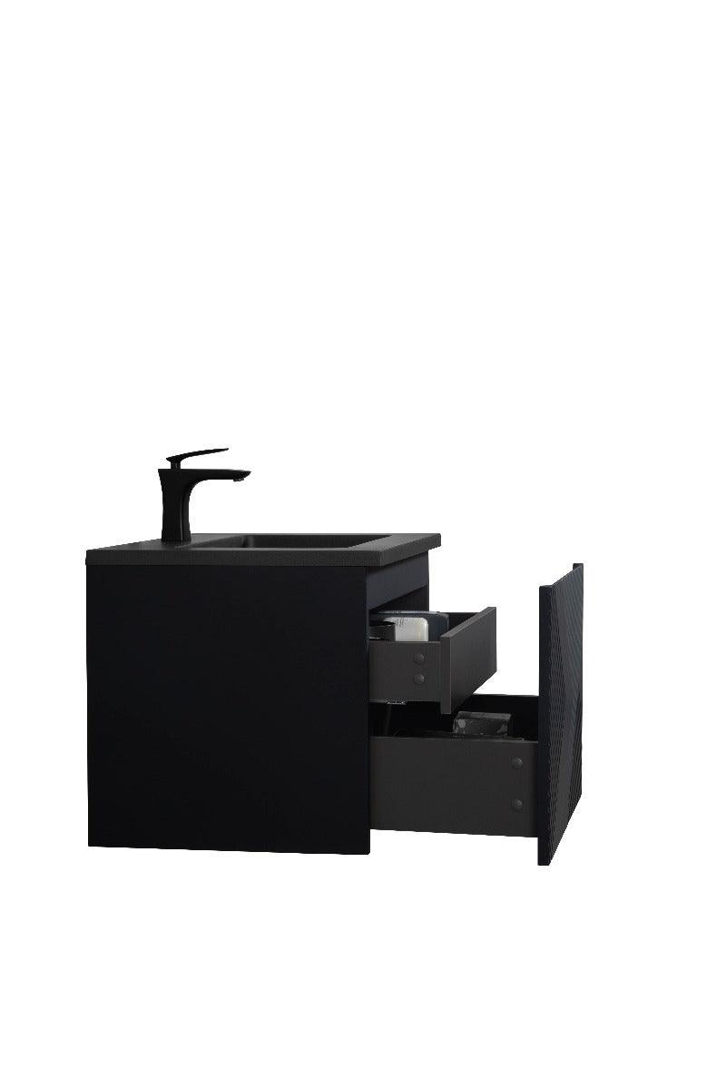 24" Black Wall Mount Bathroom Vanity with Black Engineered Quartz Countertop Roxboro - Image 4