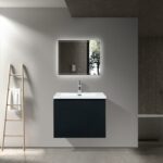 24" Black Wall Mount Bathroom Vanity with White Polymarble Countertop Roxboro