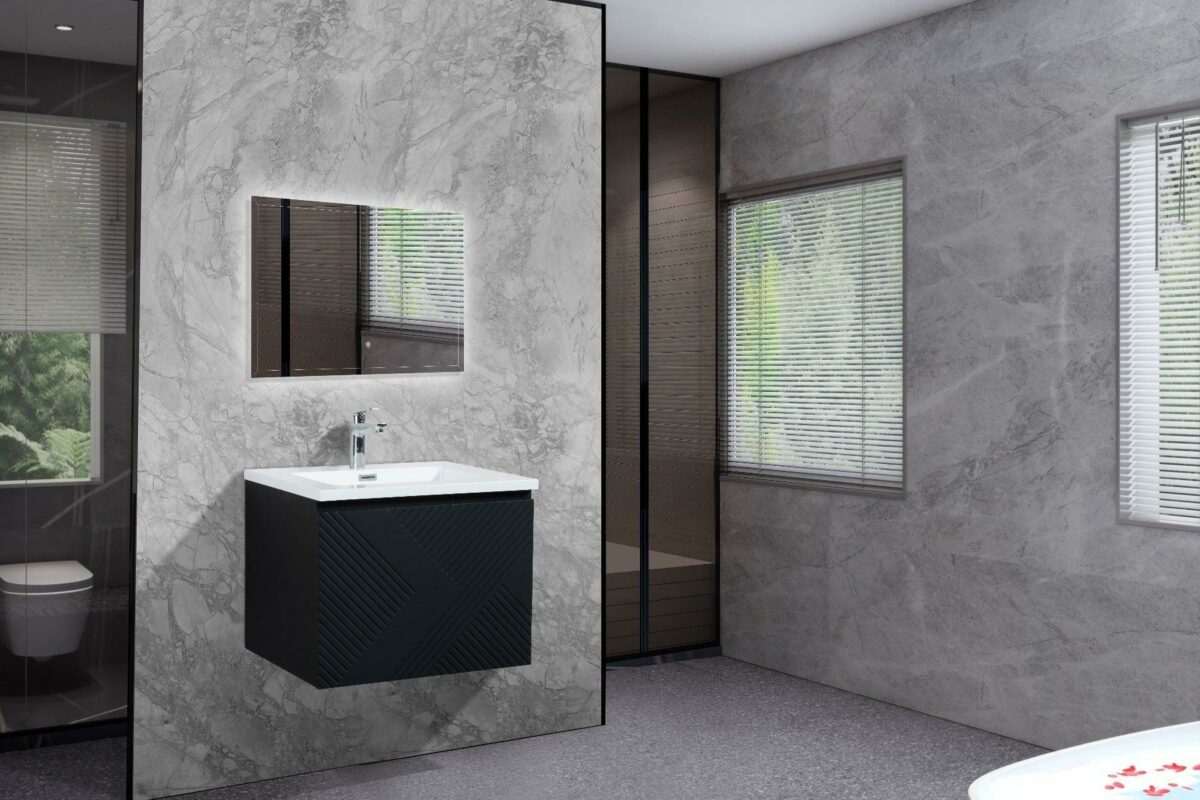 24" Black Wall Mount Bathroom Vanity with White Polymarble Countertop Roxboro – Image 5