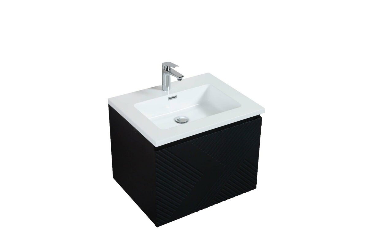 24" Black Wall Mount Bathroom Vanity with White Polymarble Countertop Roxboro – Image 2