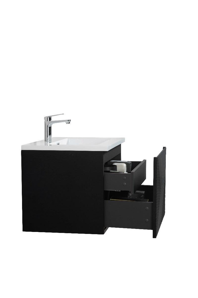 24" Black Wall Mount Bathroom Vanity with White Polymarble Countertop Roxboro - Image 4