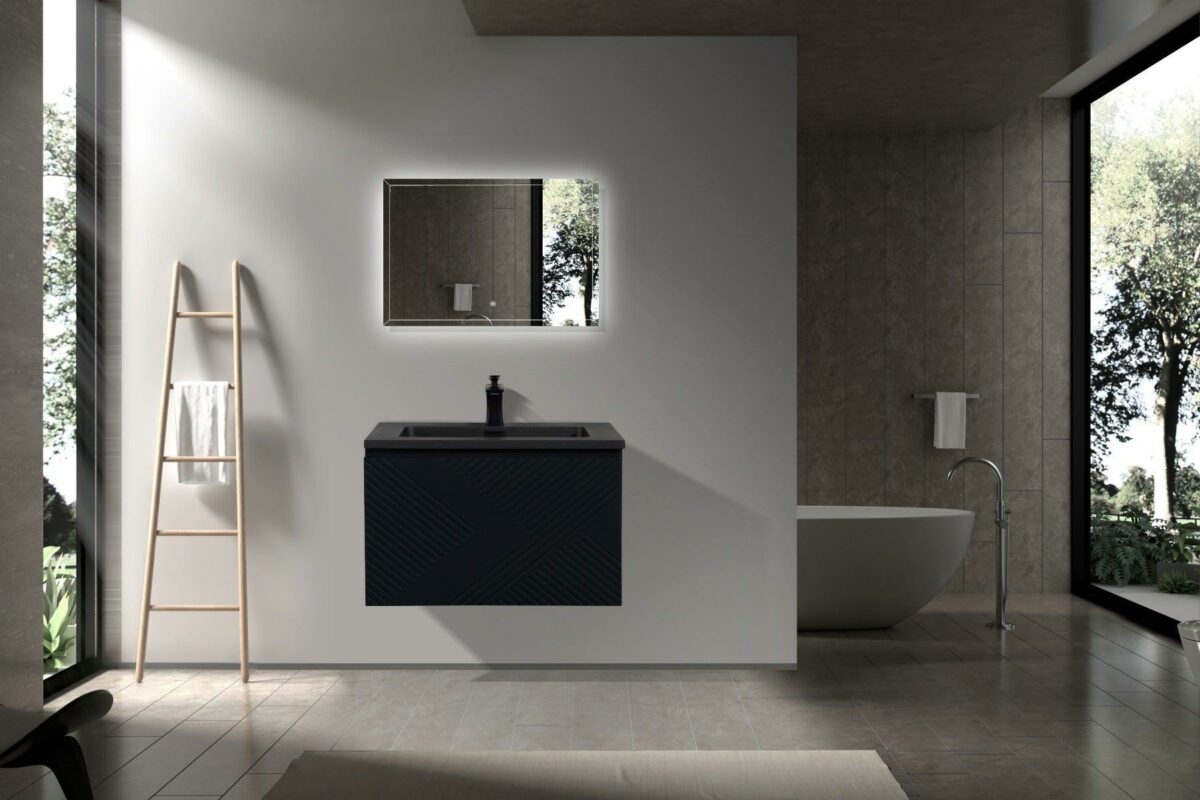 36" Black Wall Mount Bathroom Vanity with Black Engineered Quartz Countertop Roxboro – Image 4