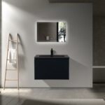 36" Black Wall Mount Bathroom Vanity with Black Engineered Quartz Countertop Roxboro