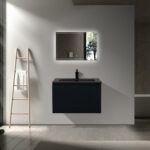 30" Black Wall Mount Bathroom Vanity with Black Engineered Quartz Countertop Roxboro