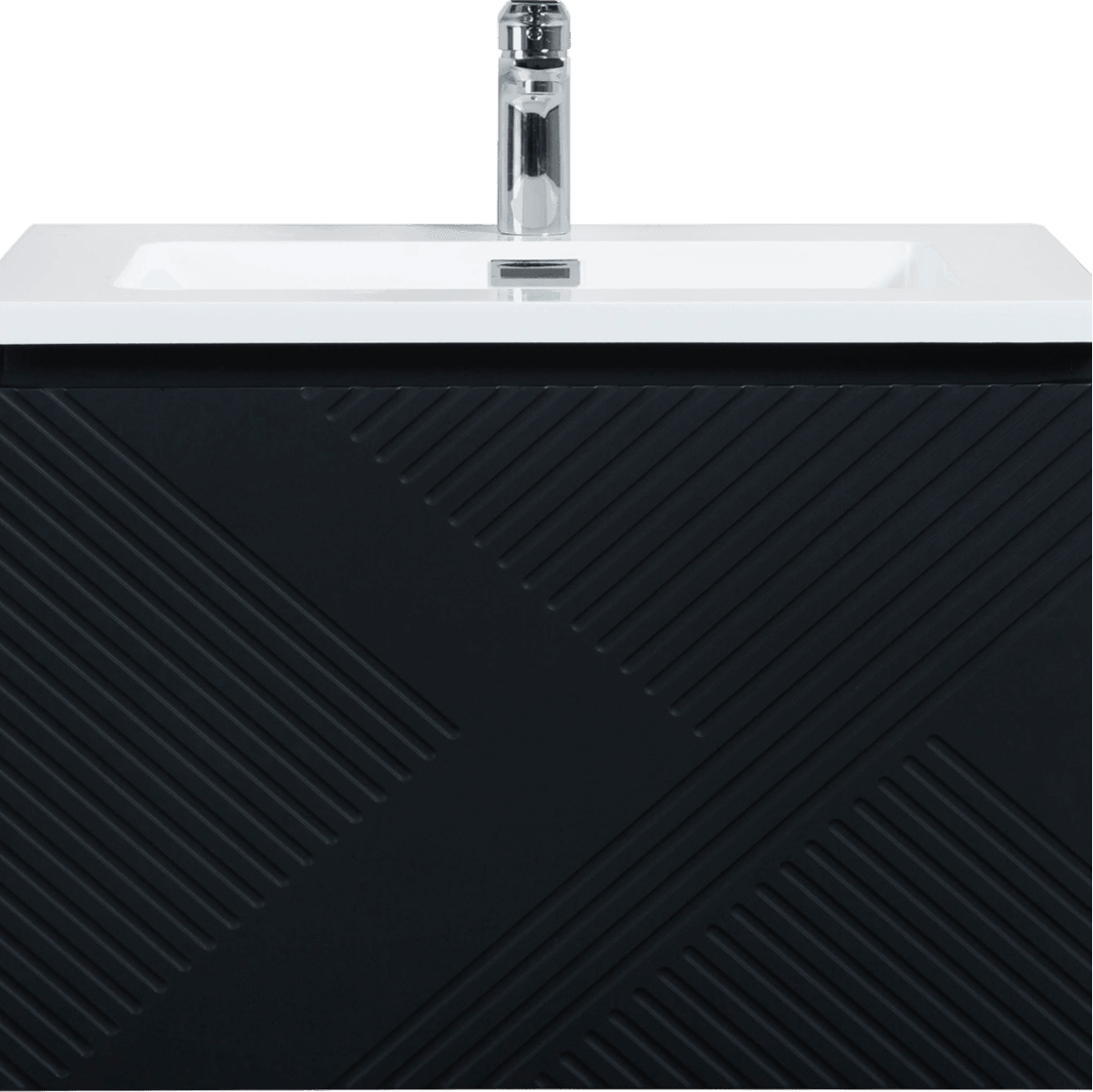 36" Black Wall Mount Bathroom Vanity with White Polymarble Countertop Roxboro – Image 2