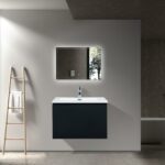 30" Black Wall Mount Bathroom Vanity with White Polymarble Countertop Roxboro