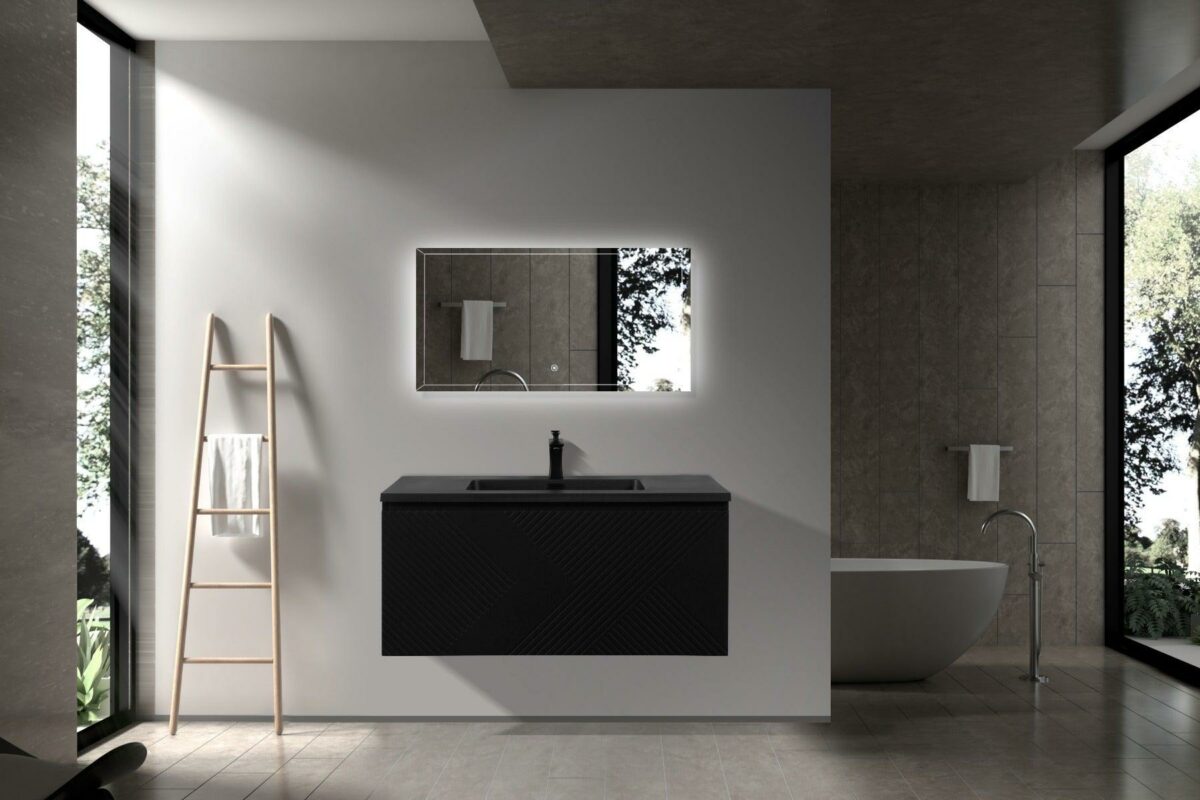 40" Black Wall Mount Bathroom Vanity with Black Engineered Quartz Countertop Roxboro – Image 4