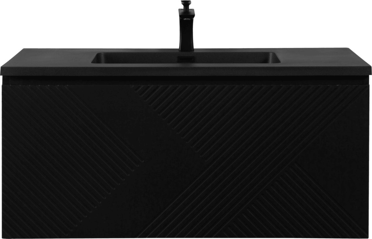 40" Black Wall Mount Bathroom Vanity with Black Engineered Quartz Countertop Roxboro – Image 3