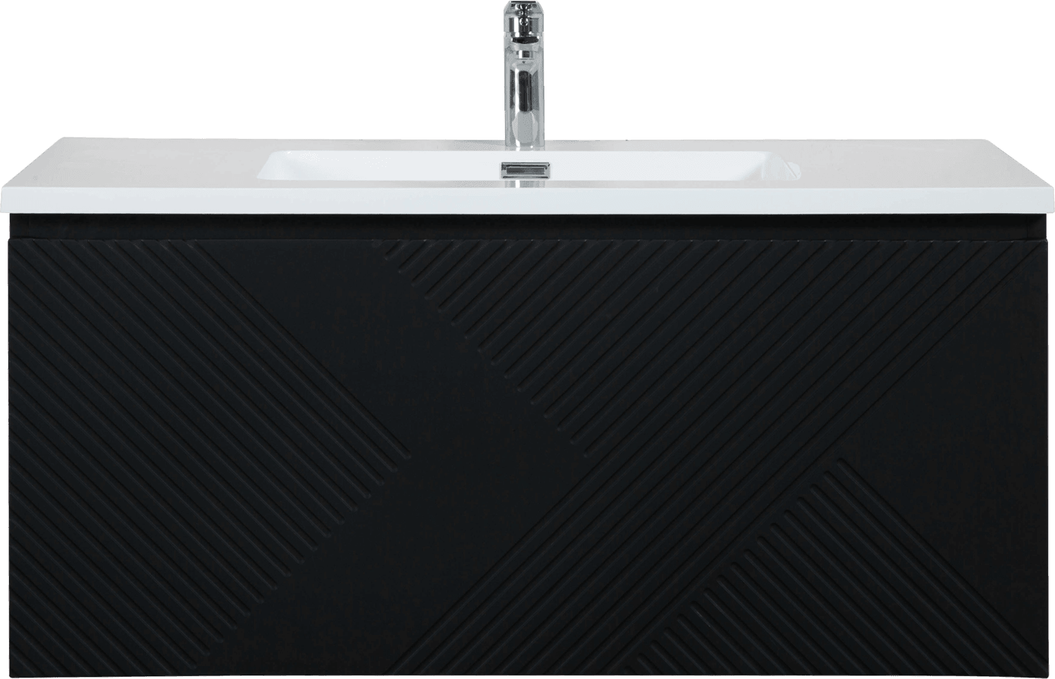 40" Black Wall Mount Bathroom Vanity with White Polymarble Countertop Roxboro – Image 3