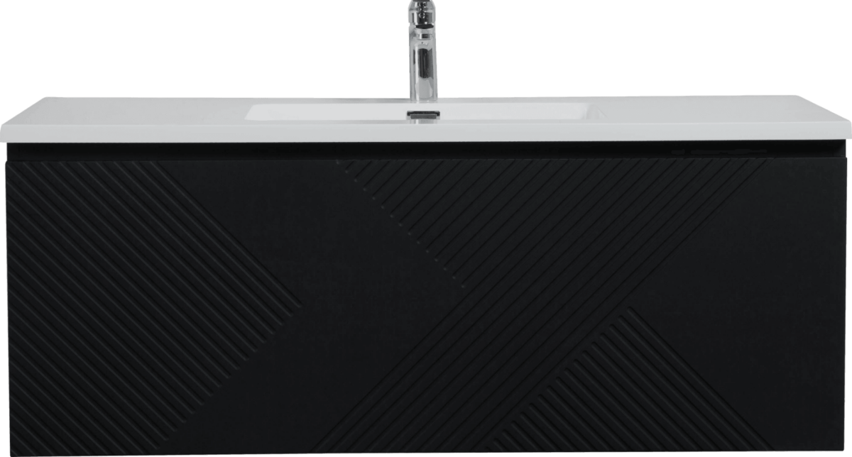 48" Black Wall Mount Bathroom Vanity with White Polymarble Countertop Roxboro – Image 3
