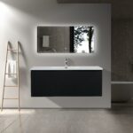 48" Black Wall Mount Bathroom Vanity with White Polymarble Countertop Roxboro