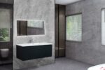 48" Black Wall Mount Bathroom Vanity with White Polymarble Countertop Roxboro – Image 5