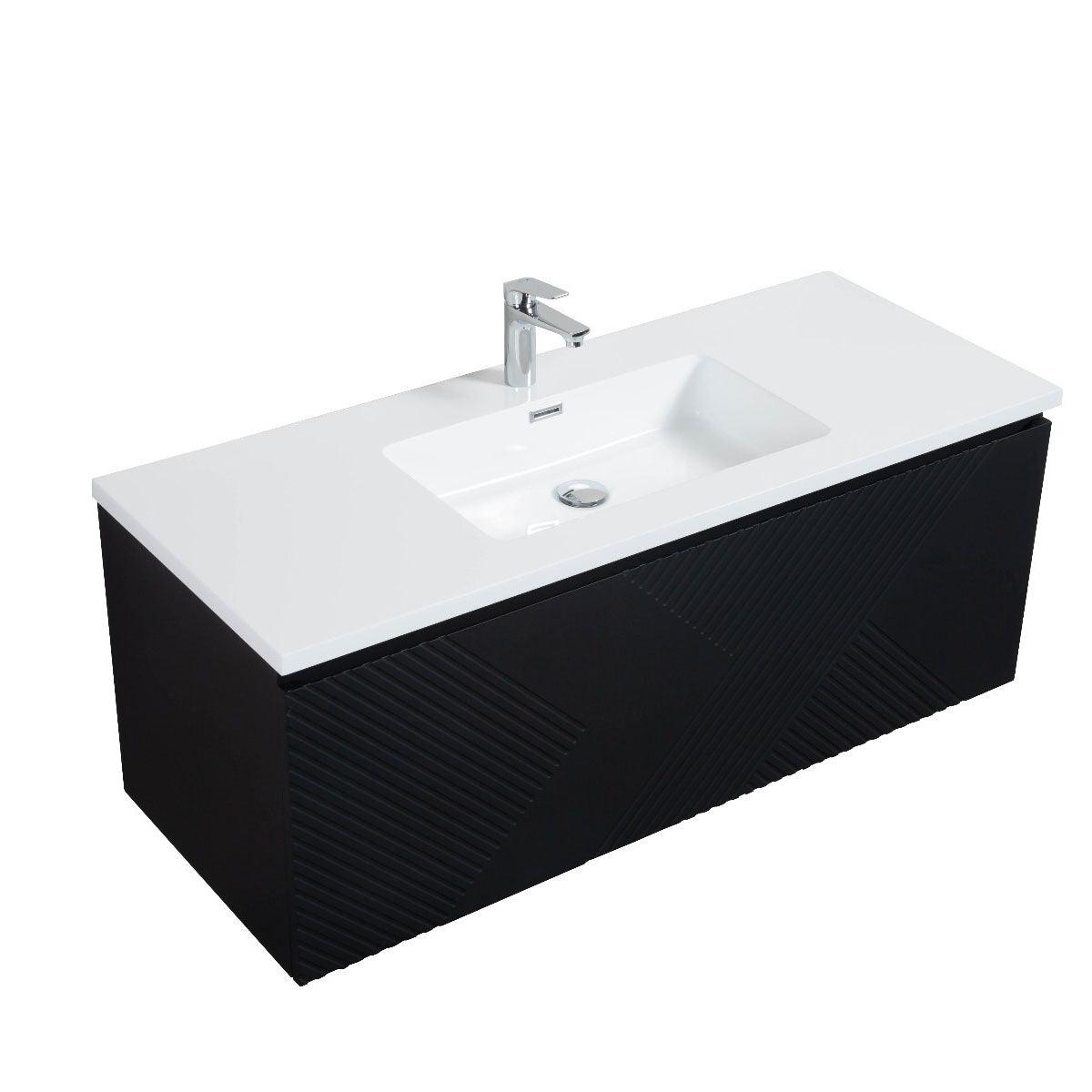 48" Black Wall Mount Bathroom Vanity with White Polymarble Countertop Roxboro – Image 2