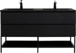 60" Black Wall Mount Bathroom Vanity with Black Engineered Quartz Countertop & Open Shelf - Image 4