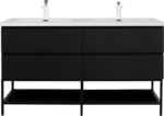 60" Black Wall Mount Bathroom Vanity with White Polymarble Countertop & Open Shelf - Image 4