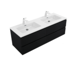 60" Black Wall Mount Bathroom Vanity with White Polymarble Countertop