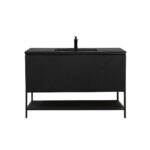 48" Black Wall Mount Bathroom Vanity with Black Engineered Quartz Countertop & Open Shelf – Image 2