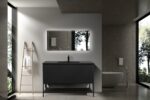 48" Black Wall Mount Bathroom Vanity with Black Engineered Quartz Countertop & Open Shelf – Image 3