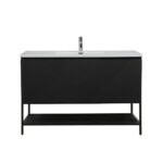 48" Black Wall Mount Bathroom Vanity with White Polymarble Countertop & Open Shelf – Image 2