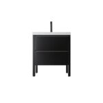 30" Black Freestanding Single Sink Bathroom Vanity with White Quartz Countertop – Image 2