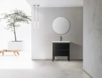 30" Black Freestanding Single Sink Bathroom Vanity with White Quartz Countertop