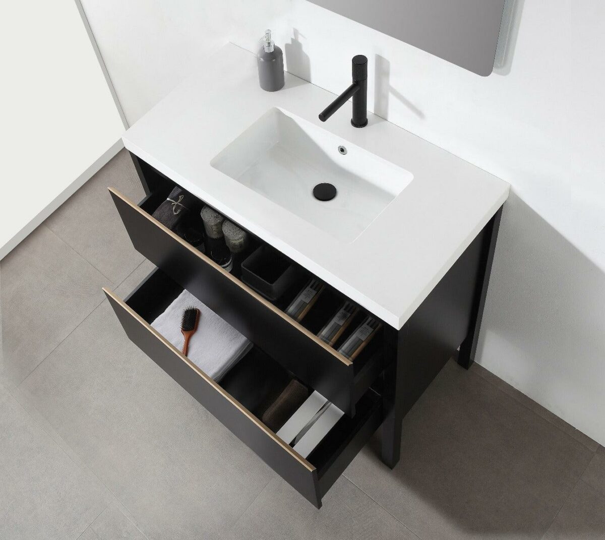36" Black Freestanding Single Sink Bathroom Vanity with White Quartz Countertop – Image 5
