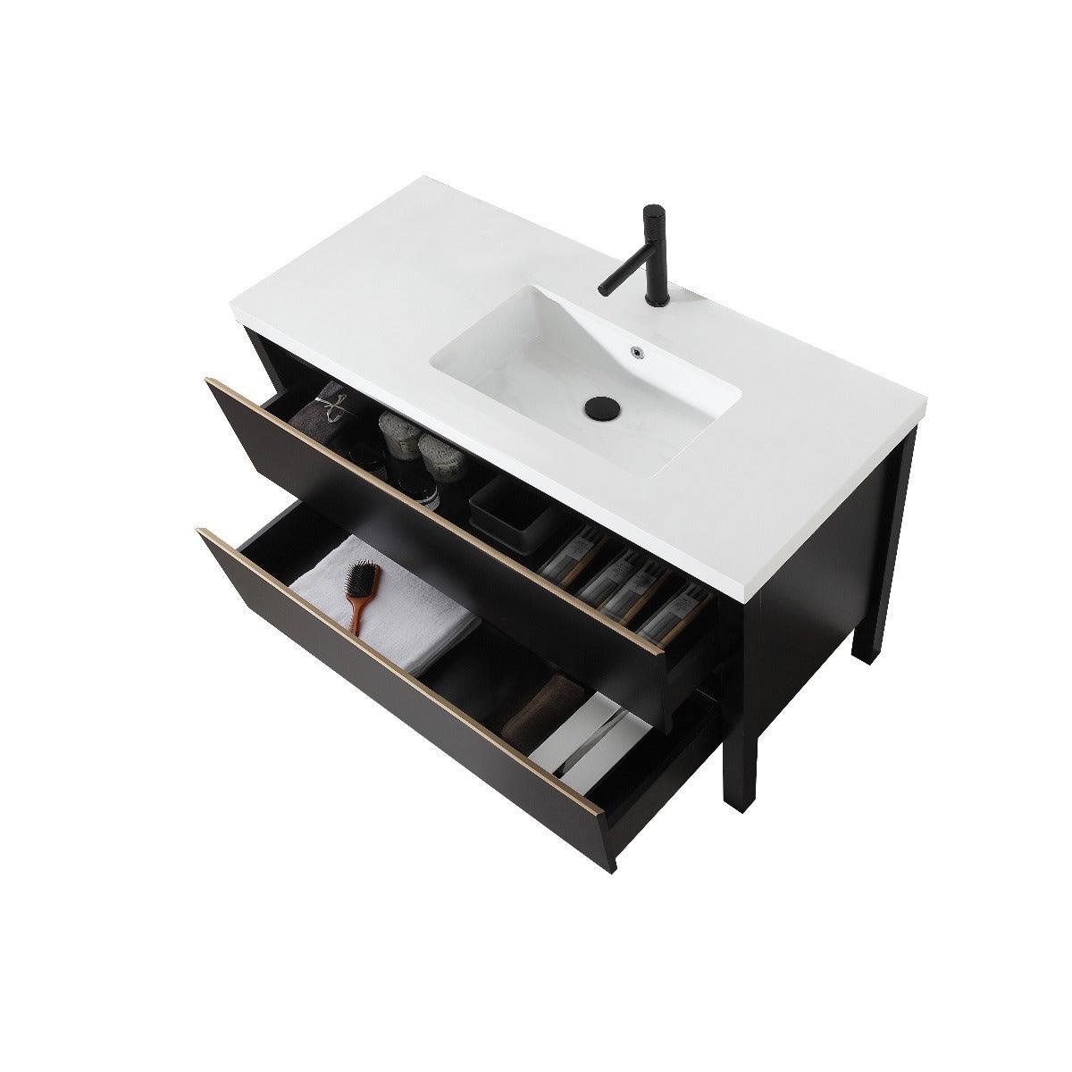 48" Black Freestanding Single Sink Bathroom Vanity with White Quartz Countertop – Image 5