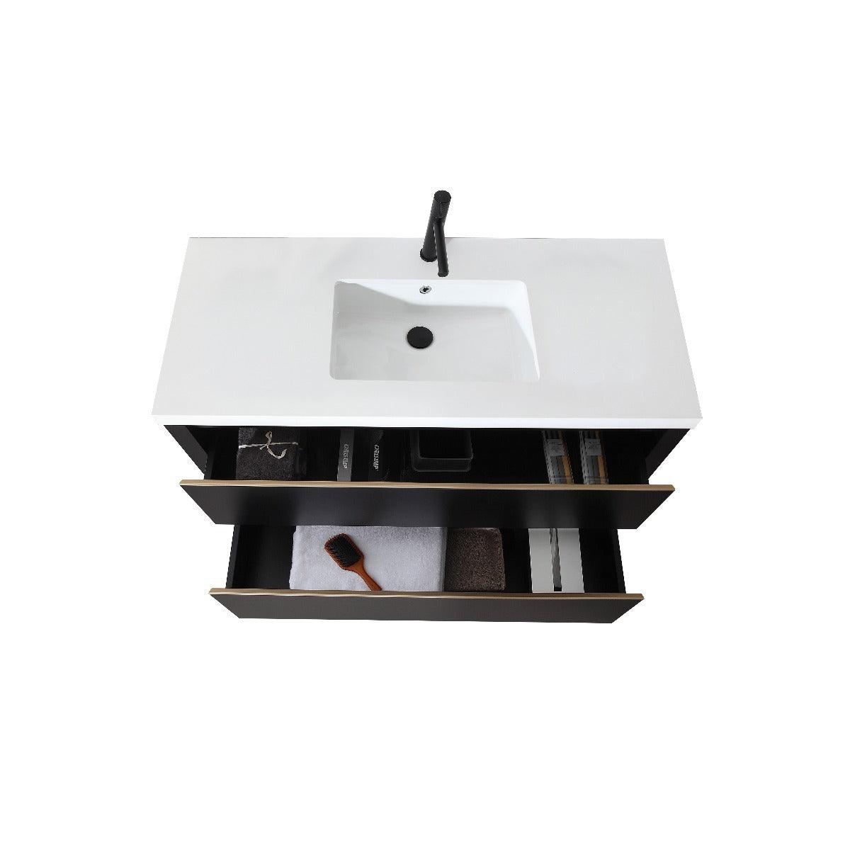 48" Black Freestanding Single Sink Bathroom Vanity with White Quartz Countertop – Image 4