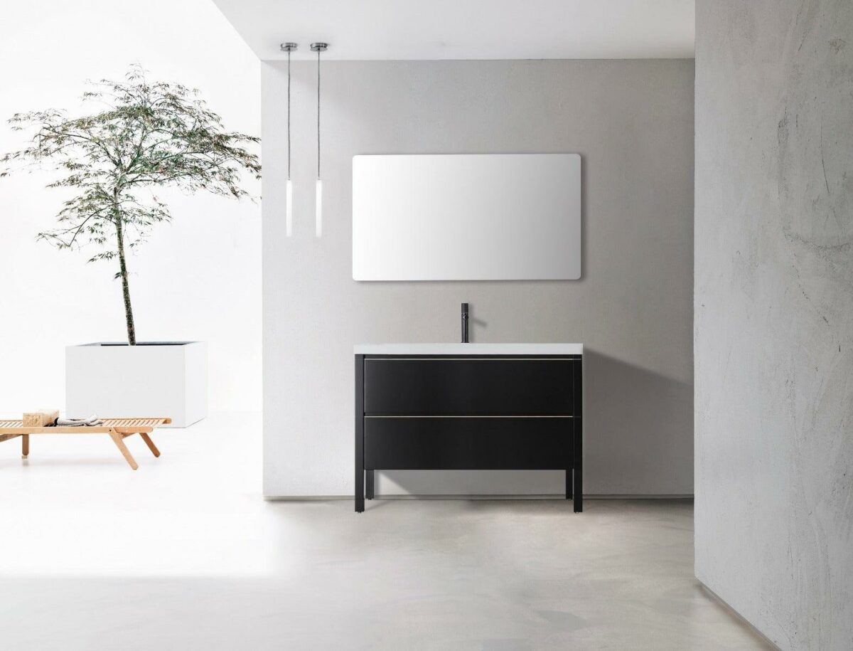 48" Black Freestanding Single Sink Bathroom Vanity with White Quartz Countertop – Image 1