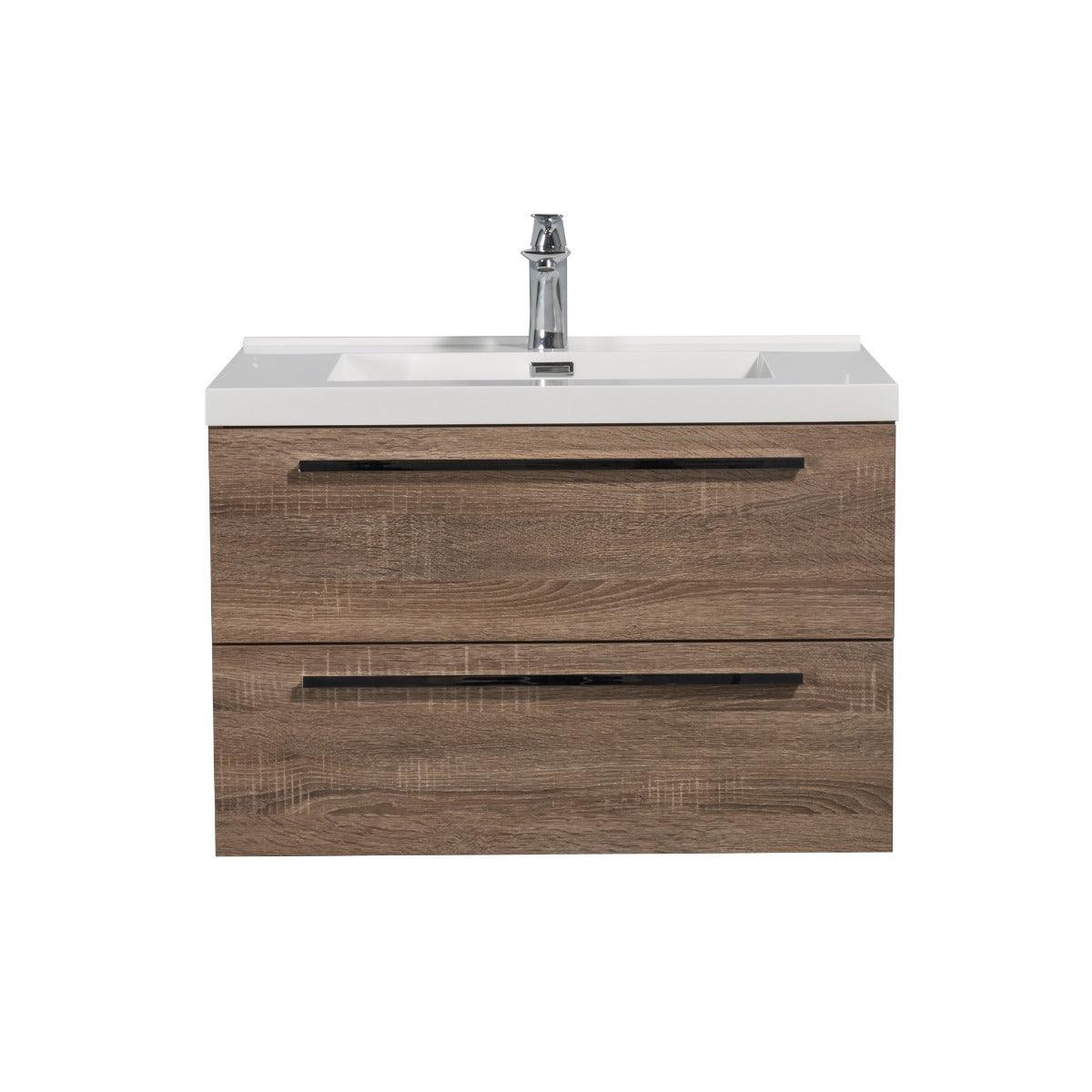 30" Soft Oak Wall Mount Bathroom Vanity with White Polymarble Countertop Sofia - Image 2