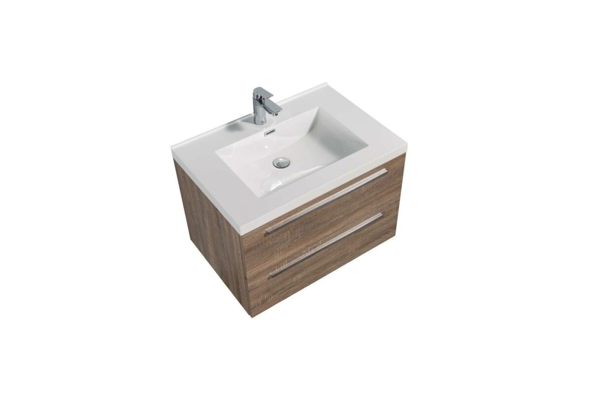 30" Soft Oak Wall Mount Bathroom Vanity with White Polymarble Countertop Sofia - Image 3