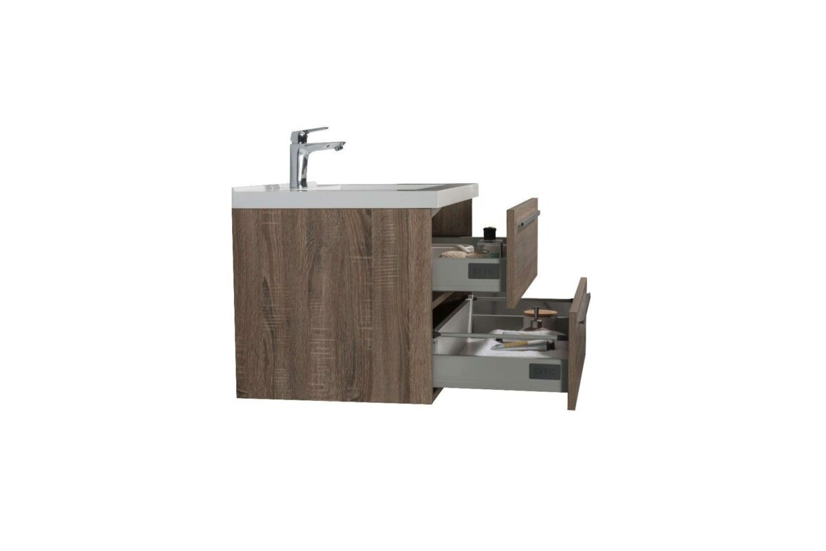30" Soft Oak Wall Mount Bathroom Vanity with White Polymarble Countertop Sofia - Image 5