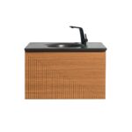 30" Light Oak Wall Mount Bathroom Vanity with Black Engineered Quartz Countertop Simon - Image 3
