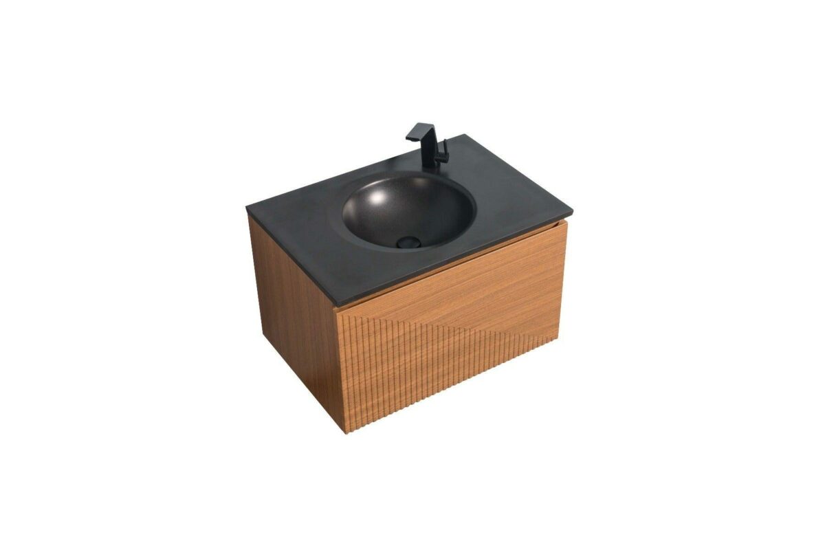 30" Light Oak Wall Mount Bathroom Vanity with Black Engineered Quartz Countertop Simon - Image 4