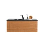 48" Light Oak Wall Mount Single Sink Bathroom Vanity with Black Engineered Quartz Countertop Simon - Image 2