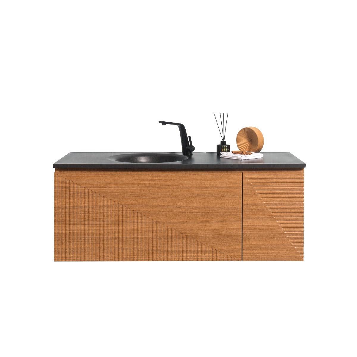 48" Light Oak Wall Mount Single Sink Bathroom Vanity with Black Engineered Quartz Countertop Simon - Image 2