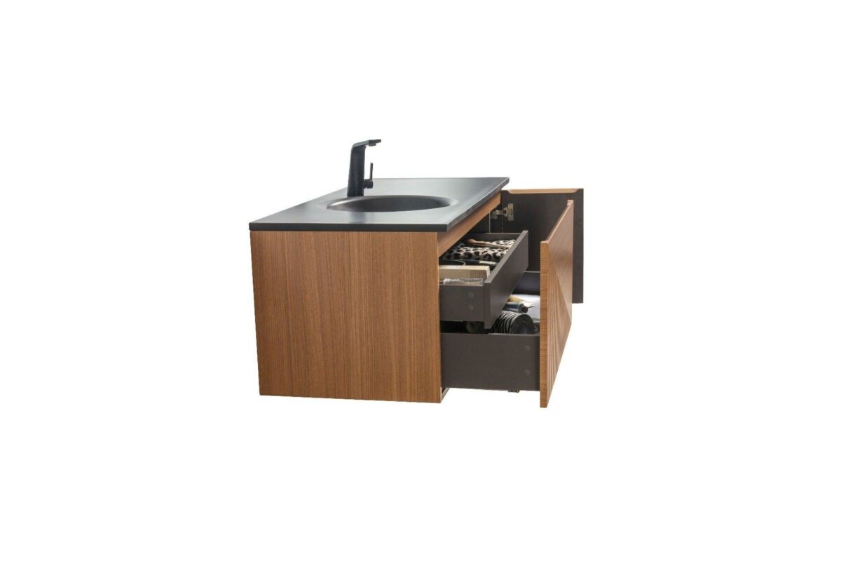 48" Light Oak Wall Mount Single Sink Bathroom Vanity with Black Engineered Quartz Countertop Simon - Image 4
