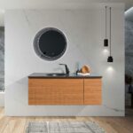 48" Light Oak Wall Mount Single Sink Bathroom Vanity with Black Engineered Quartz Countertop Simon