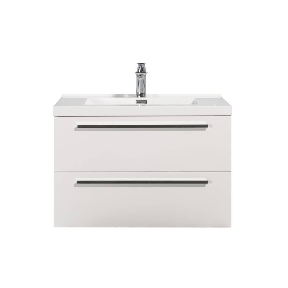 30" White Wall Mount Bathroom Vanity with White Polymarble Countertop Sofia - Image 2