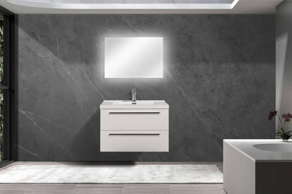 30" White Wall Mount Bathroom Vanity with White Polymarble Countertop Sofia - Image 1
