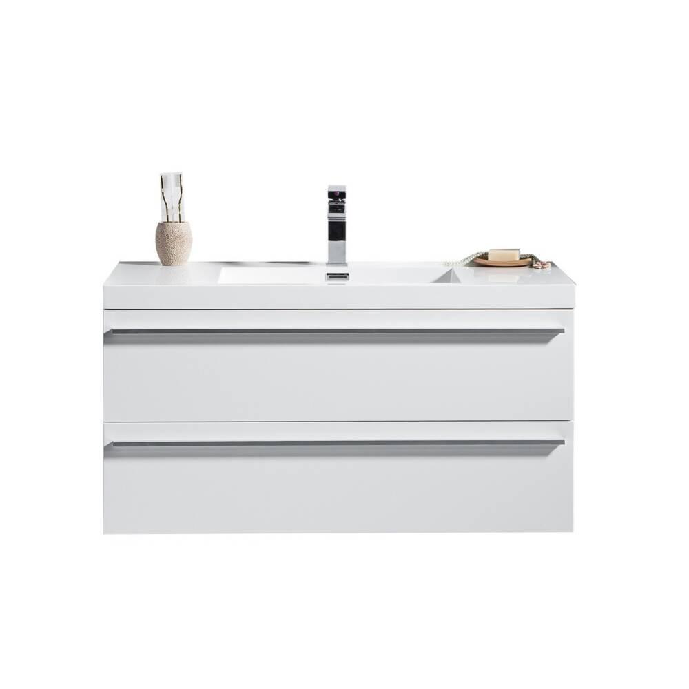 42" White Wall Mount Bathroom Vanity with White Polymarble Countertop Sofia - Image 2