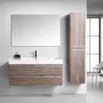 48" Soft Oak Wall Mount Single Sink Bathroom Vanity with White Polymarble Countertop Sofia