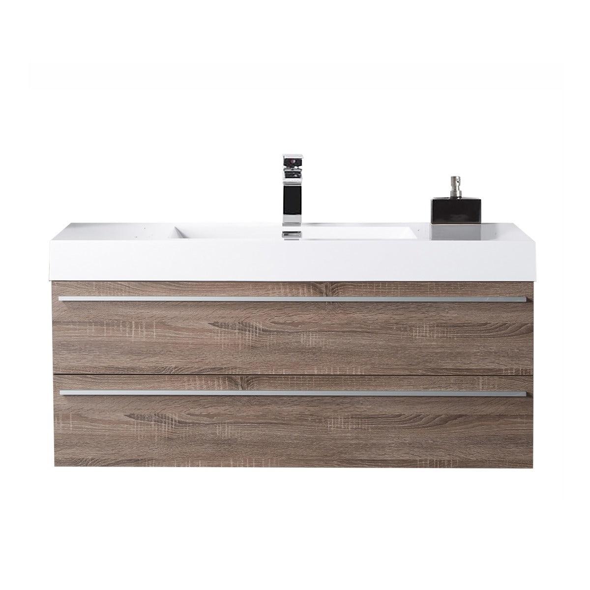 48" Soft Oak Wall Mount Single Sink Bathroom Vanity with White Polymarble Countertop Sofia – Image 2