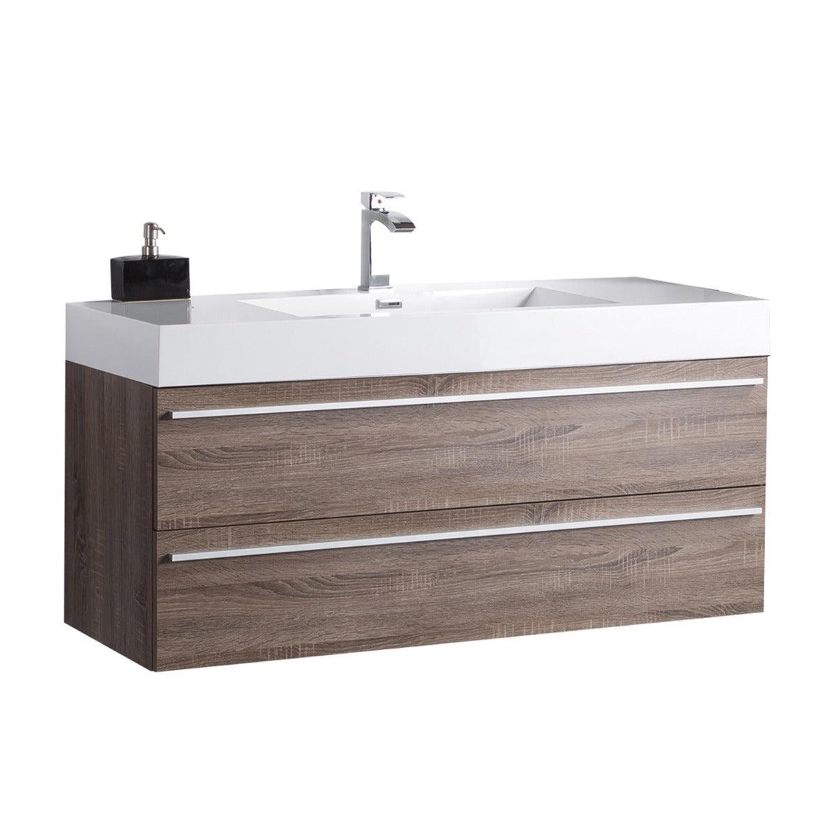 48" Soft Oak Wall Mount Single Sink Bathroom Vanity with White Polymarble Countertop Sofia – Image 3