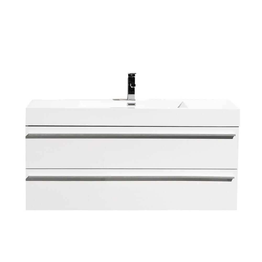 48" White Wall Mount Single Sink Bathroom Vanity with White Polymarble Countertop Sofia - Image 2